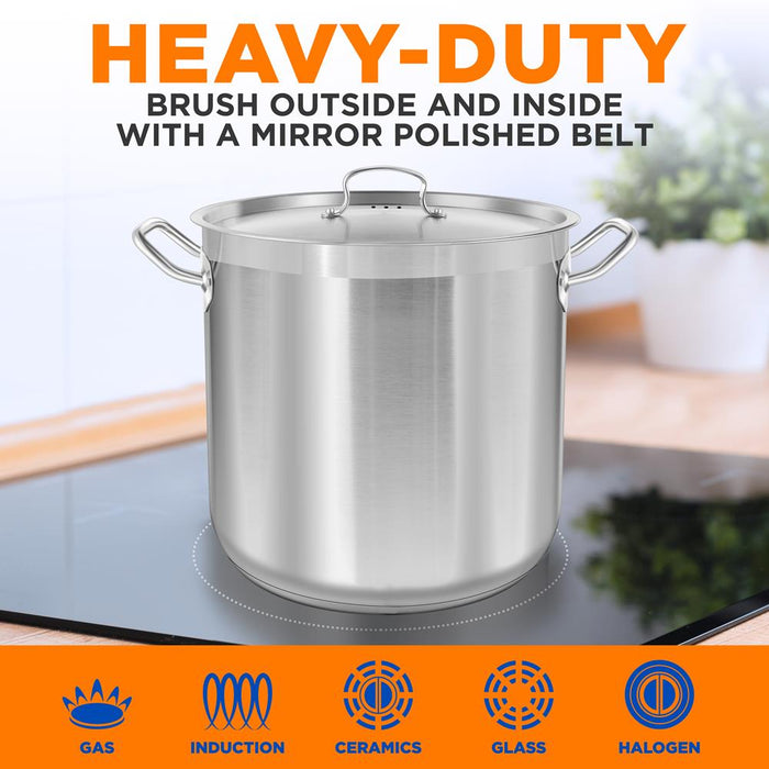 Stainless Steel Cookware Stockpot - 40 Quart, Heavy Duty Induction Pot, Soup Pot With Stainless Steel Lid
