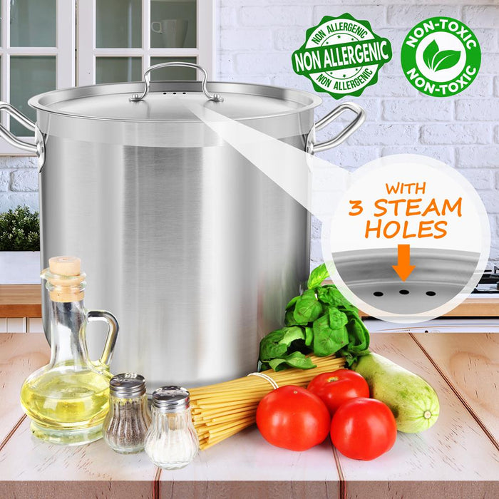 Stainless Steel Cookware Stockpot - 40 Quart, Heavy Duty Induction Pot, Soup Pot With Stainless Steel Lid