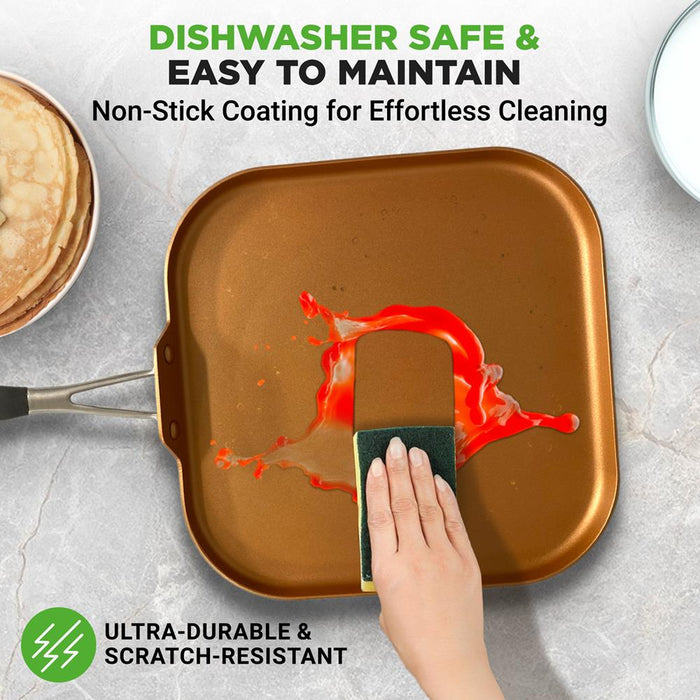 3 Layers Copper Non-Stick Coating Inside, Hard-Anodized Looking Heat Resistant Lacquer Outside