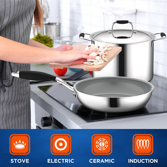 Kitchenware Pots & Pans Set - Clad Kitchen Cookware, Frypan Interior Coated With Prestige Ceramic Non-Stick Coating (12-Piece Set)