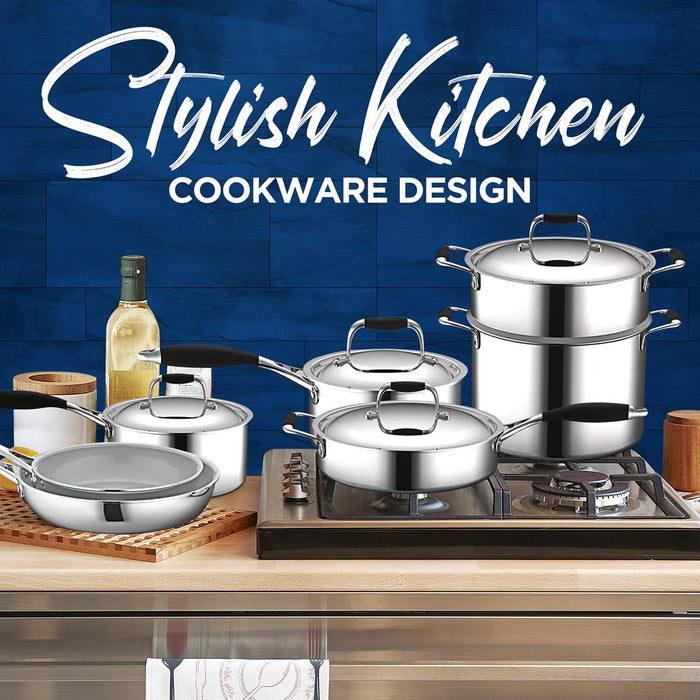 Kitchenware Pots & Pans Set - Clad Kitchen Cookware, Frypan Interior Coated With Prestige Ceramic Non-Stick Coating (12-Piece Set)