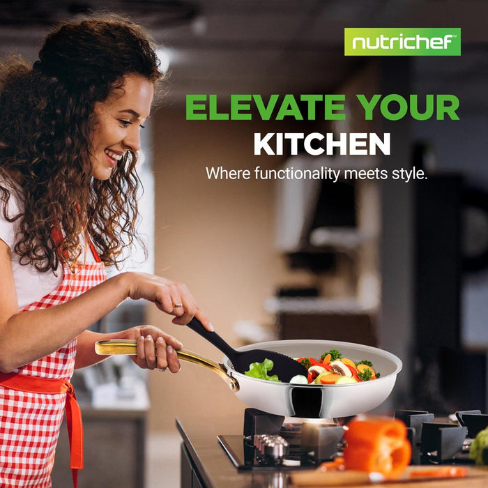 Kitchenware Pots & Pans Set - Clad Kitchen Cookware With Nylon Utensils, Fry Pan Interior Coated With Prestige Ceramic Non-Stick Coating (16-Piece Set)