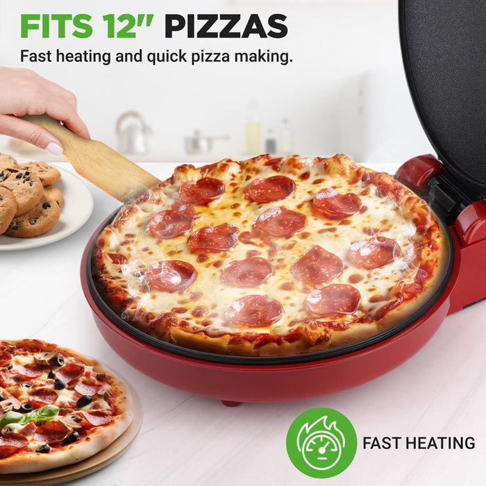 Countertop Pizza Maker - Non-Stick Electric Pizza Oven With Cool Touch Handle And Uplift Function, Includes Spatula (Red)