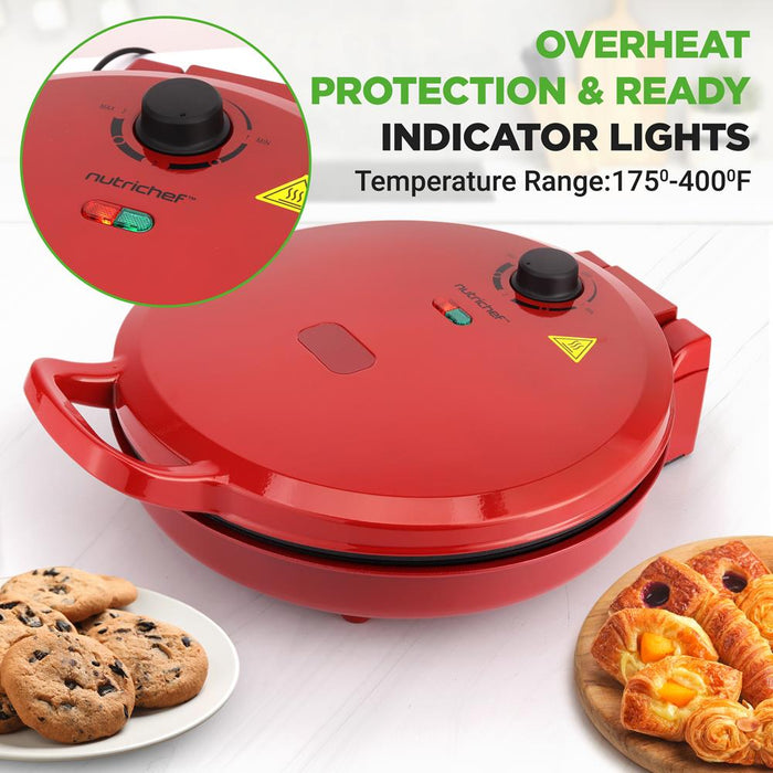 Countertop Pizza Maker - Non-Stick Electric Pizza Oven With Cool Touch Handle And Uplift Function, Includes Spatula (Red)