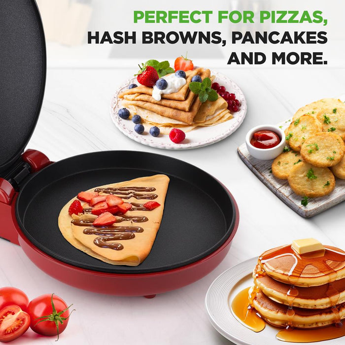Countertop Pizza Maker - Non-Stick Electric Pizza Oven With Cool Touch Handle And Uplift Function, Includes Spatula (Red)
