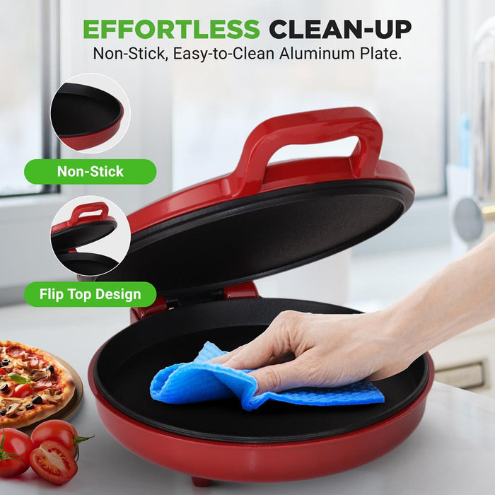 Countertop Pizza Maker - Non-Stick Electric Pizza Oven With Cool Touch Handle And Uplift Function, Includes Spatula (Red)
