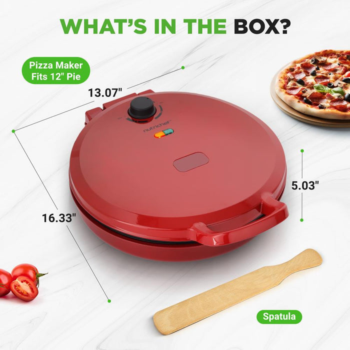 Countertop Pizza Maker - Non-Stick Electric Pizza Oven With Cool Touch Handle And Uplift Function, Includes Spatula (Red)
