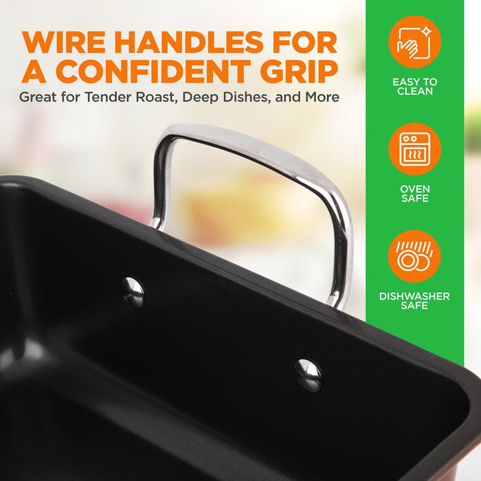 Nonstick Carbon Steel Roasting Pan With Wire Handle