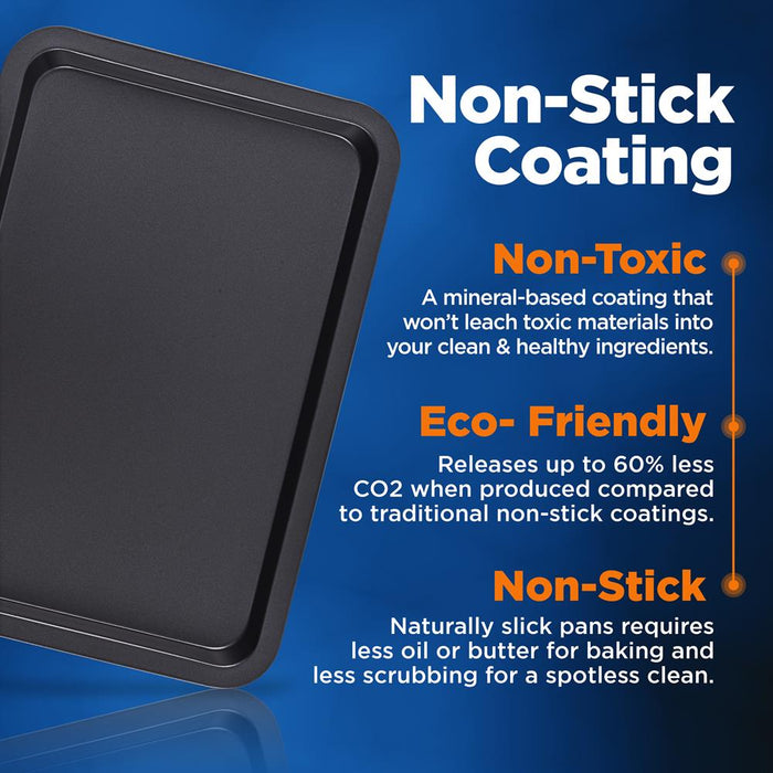 3-Pc. Nonstick Cookie Sheet Baking Pan - Professional Quality Kitchen Cooking Non-Stick Bake Trays With Black Coating Inside & Outside