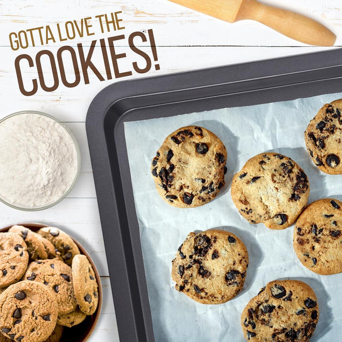 3-Pc. Nonstick Cookie Sheet Baking Pan - Professional Quality Kitchen Cooking Non-Stick Bake Trays With Black Coating Inside & Outside