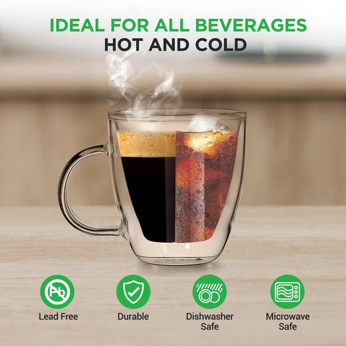 2 Pcs. Of Clear Glass Coffee Mug - Elegant Clear Glasses With Convenient Handles, For Hot And Cold Drinks