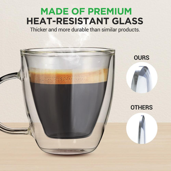 2 Pcs. Of Clear Glass Coffee Mug - Elegant Clear Glasses With Convenient Handles, For Hot And Cold Drinks