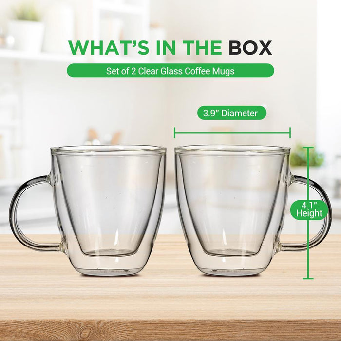2 Pcs. Of Clear Glass Coffee Mug - Elegant Clear Glasses With Convenient Handles, For Hot And Cold Drinks