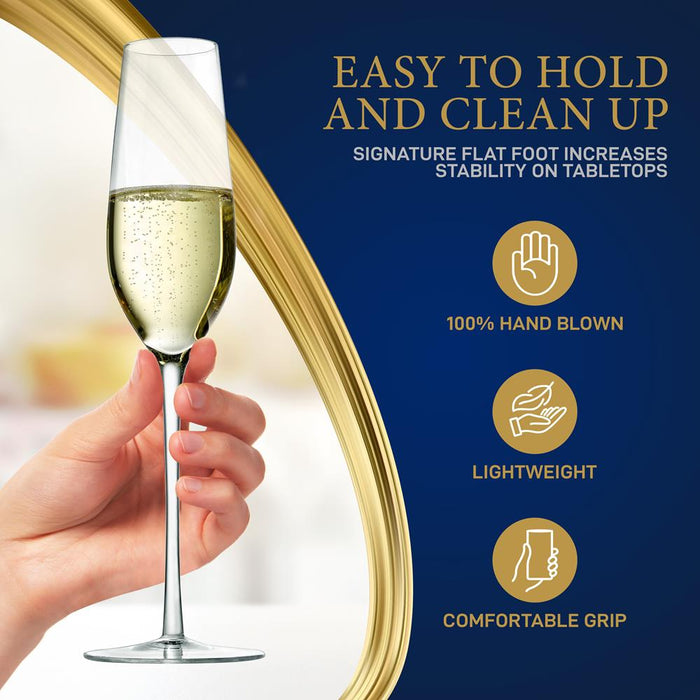2 Pcs. Of Crystal Champagne Flutes - Ultra Clear, Elegant Champagne Glasses, Hand Blown