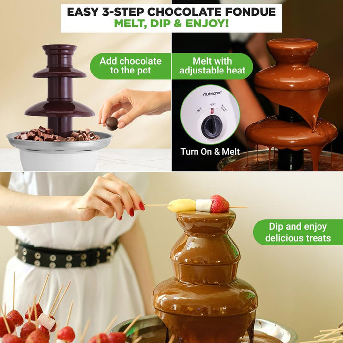Electric Chocolate Fondue Pot - Countertop Chocolate Fondue Maker Fountain Chocolate Melter With 3-Tiers
