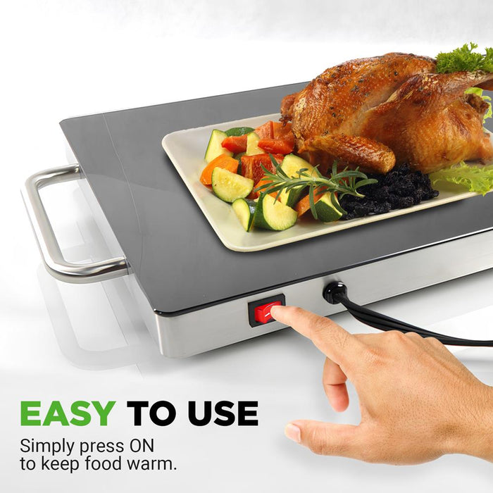 Electric Warming Tray / Food Warmer With Non-Stick Heat-Resistant Glass Plate (16.5'' X 11.0'' Heating Surface)