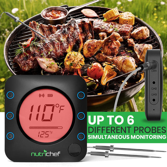 Thermomètre de barbecue intelligent Bluetooth - Affichage numérique, alerte à distance sans fil pour téléphone iOS Android 