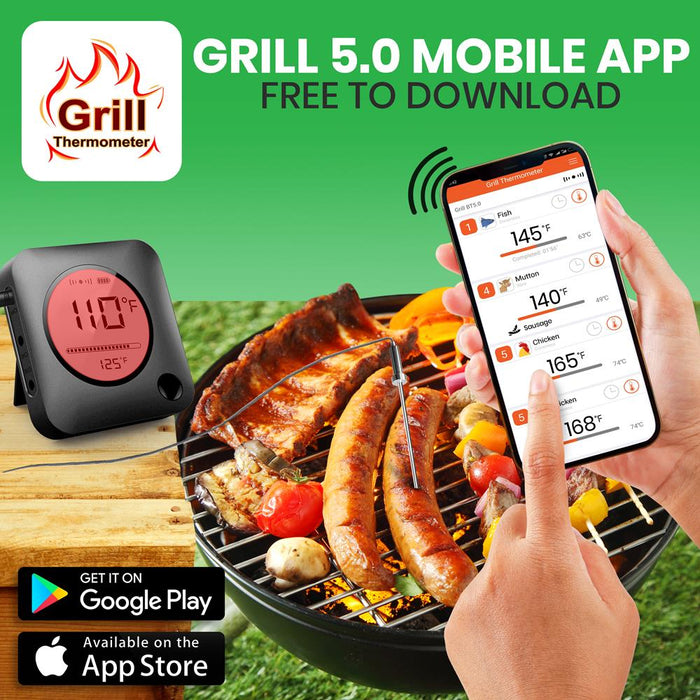 Thermomètre de barbecue intelligent Bluetooth - Affichage numérique, alerte à distance sans fil pour téléphone iOS Android 