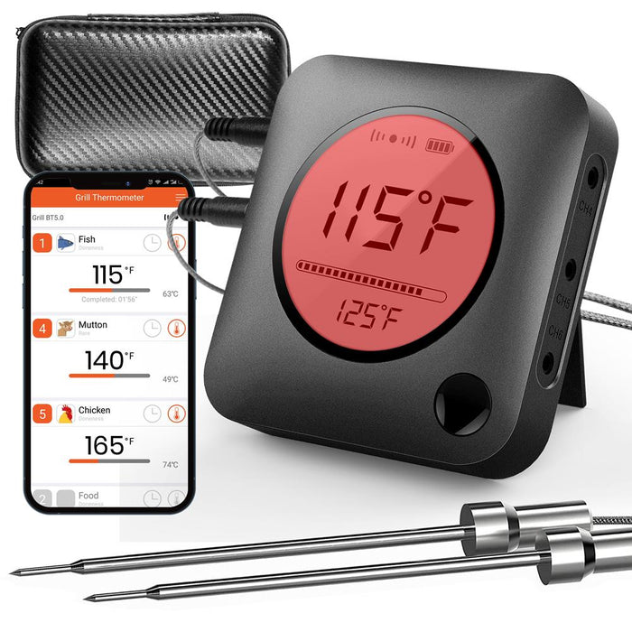 Thermomètre de barbecue intelligent Bluetooth - Affichage numérique, alerte à distance sans fil pour téléphone iOS Android 