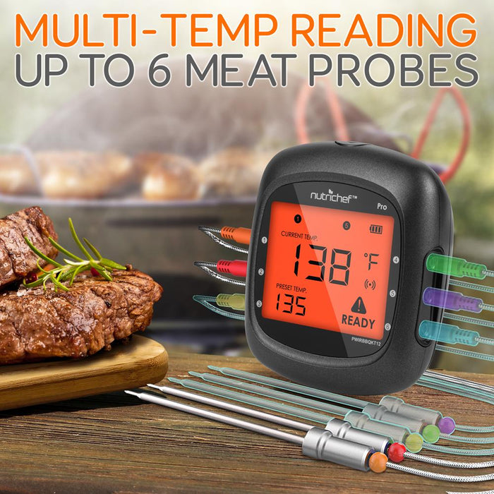 Bluetooth Wireless Bbq Digital Thermometer - Includes 2 Temperature Probes And Travel Case With Digital Lcd Display Screen