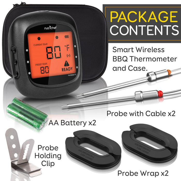 Bluetooth Wireless Bbq Digital Thermometer - Includes 2 Temperature Probes And Travel Case With Digital Lcd Display Screen